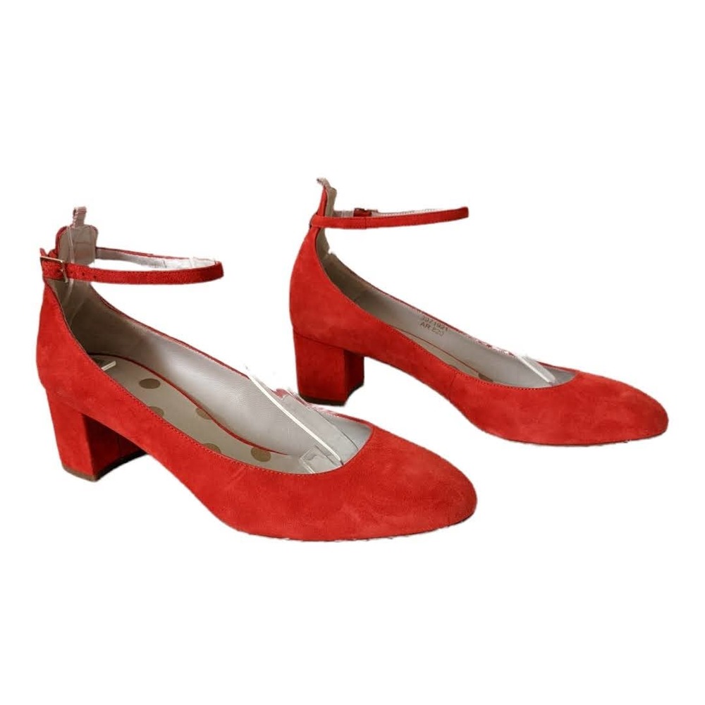 Boden Ankle Strap Suede Block Heel Shoes Buckle Closed Toe Red Women's Sz EU 40
